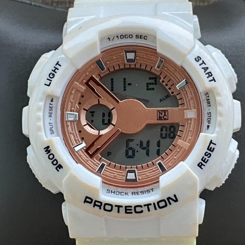 NY&C Digital Wristwatch White Plastic Band Multi Function Unisex Watch Light Up - Picture 1 of 10